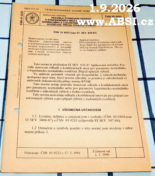 ČESKOSLOVENSKÁ STÁTNÍ NORMA - 01 0223