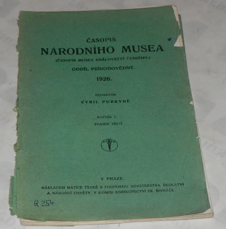 ČASOPIS NÁRODNÍHO MUZEA - ODDÍL PŘÍRODOVĚDNÝ  1926 SVAZEK ČTVRTÝ