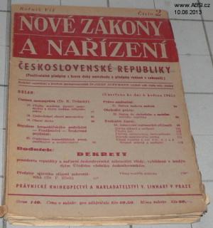 NOVÉ ZÁKONY A NAŘÍZENÍ ČESKOSLOVENSKÉ REPUBLIKY ROČNÍK VII. číslo 2