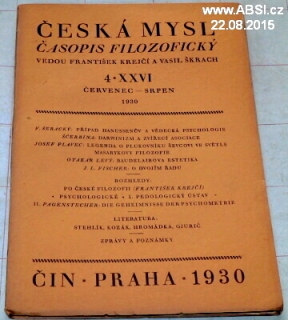 ČESKÁ MYSL - ČASOPIS FILOSOFICKÝ č. 4*XXVI/1930 ČERVENEC - SRPEN